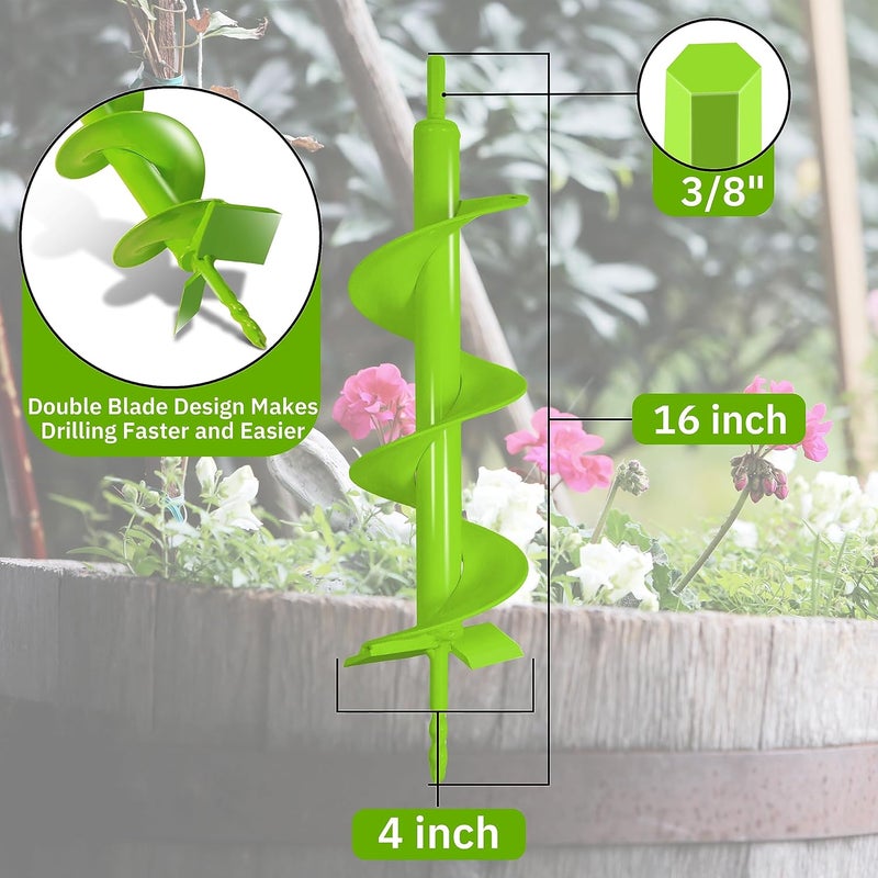 Jayzod Upgraded Garden Auger Drill Bit 4 x 16”,Double Blade Heavy Duty Garden Auger Bit,Ice Drill Auger-3/8" Hex Drive Drill, for Planting Bulb & Bedding Plant Augers - Image 3